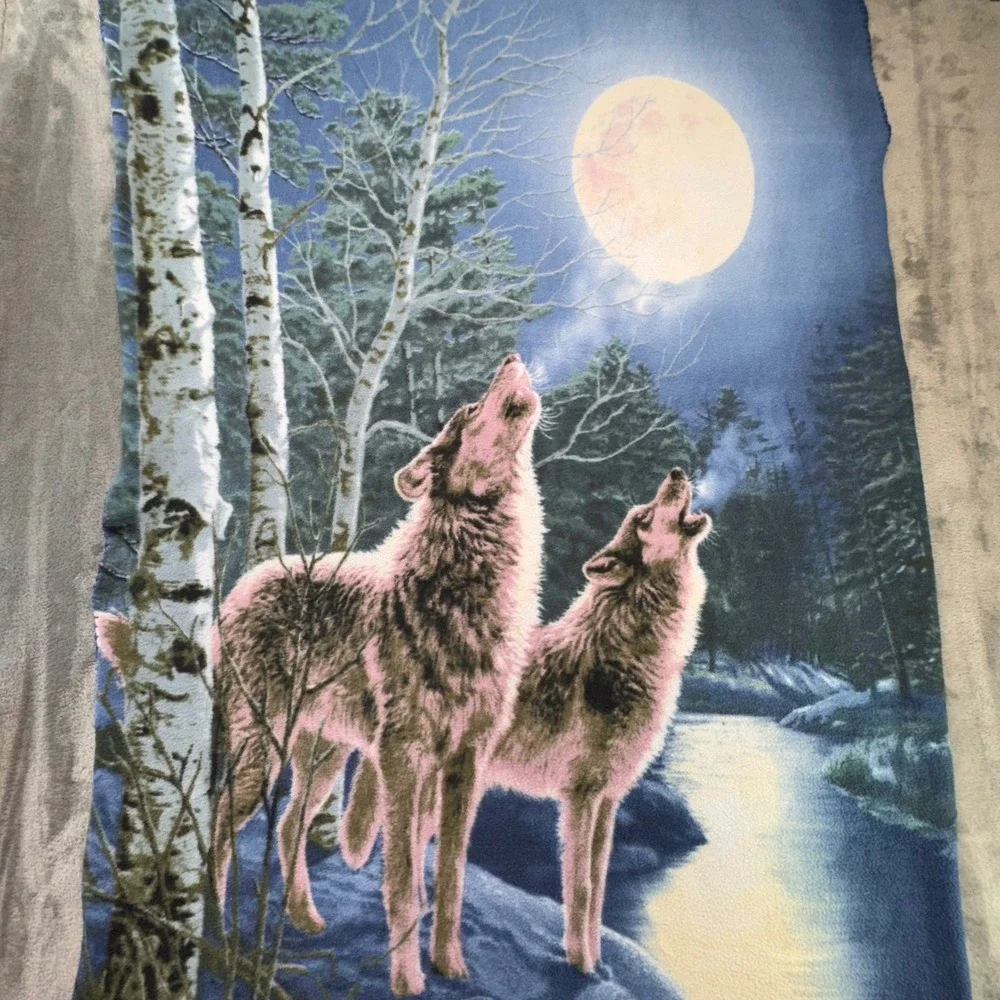 James Meger Wolves‎ Moon Fleece Throw Blanket Cabin Decor Kids